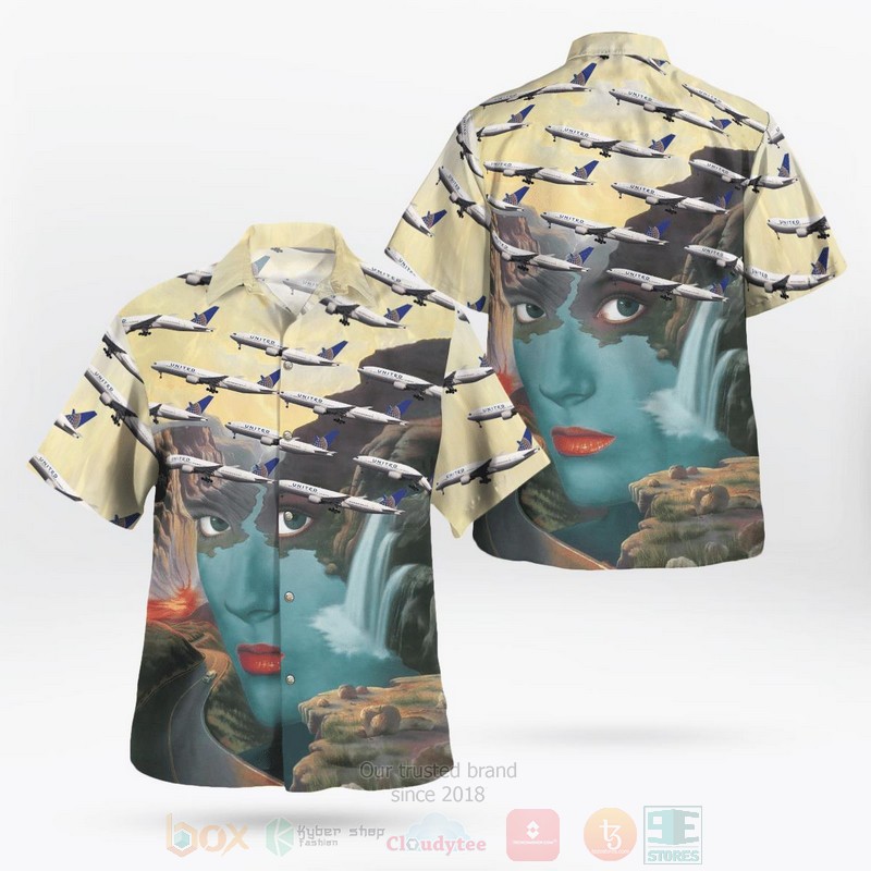 BEST United Airlines Boeing 777-200 777 3D Aloha Shirt word3