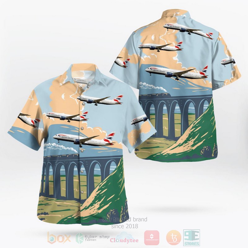 BEST United Kingdom, British Airways Boeing 787-8 Dreamliner 3D Aloha Shirt word2
