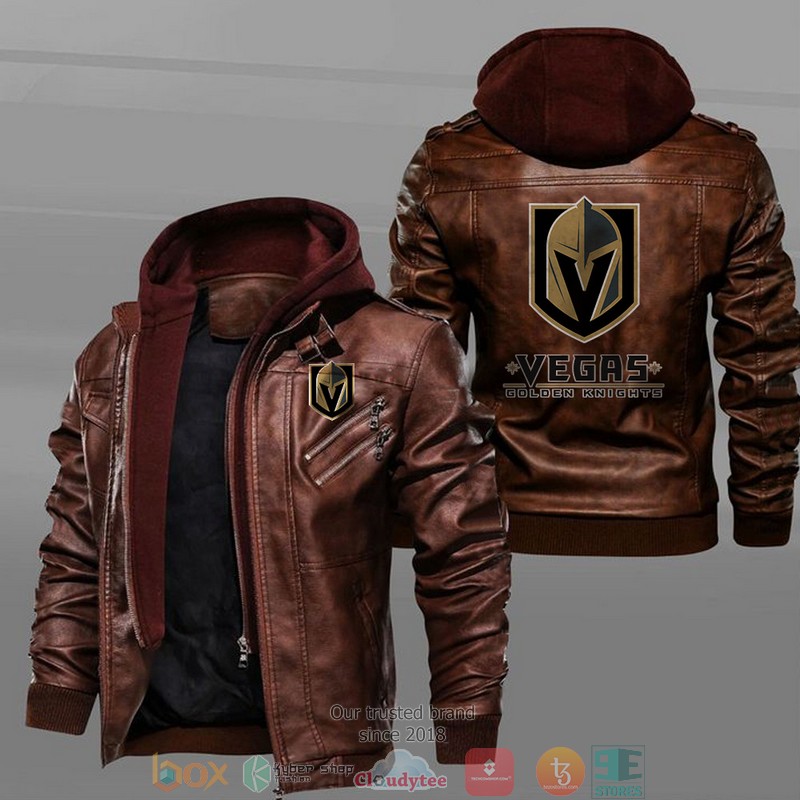Vegas Golden Knights Black Brown Leather Jacket 2 Vegas Golden Knights Black Brown Leather Jacket 1