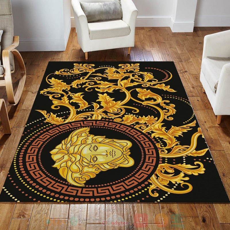 BEST Versace Fashion Brand Logo Gold Bedroom Rugs 3 Versace Fashion Brand Logo Gold Area Rugs 1 2