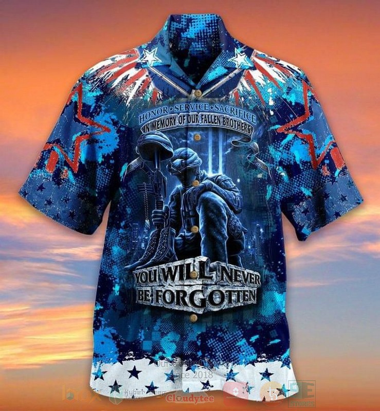 Veteran Honor Service Sacrifice In Memory of Our Fallen Brothers You Will Never Be For Gotten Short Sleeve Hawaiian Shirt