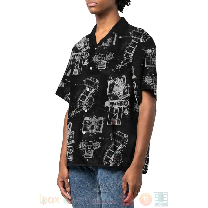 Vintage Camera Patent Black Hawaiian Shirt