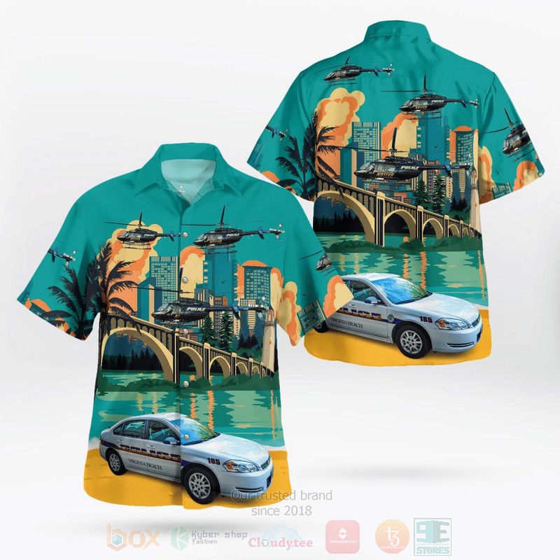 BEST Virginia Beach Police Department Bell 407 Helicopter&Car 3D Aloha Shirt word2