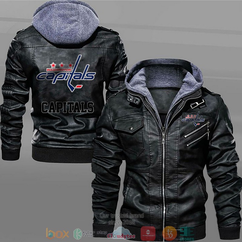 Washington Capitals Black Brown Leather Jacket