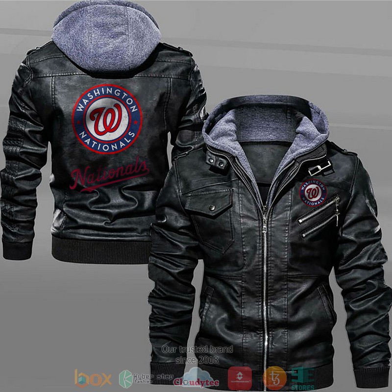 Washington Nationals Black Brown Leather Jacket
