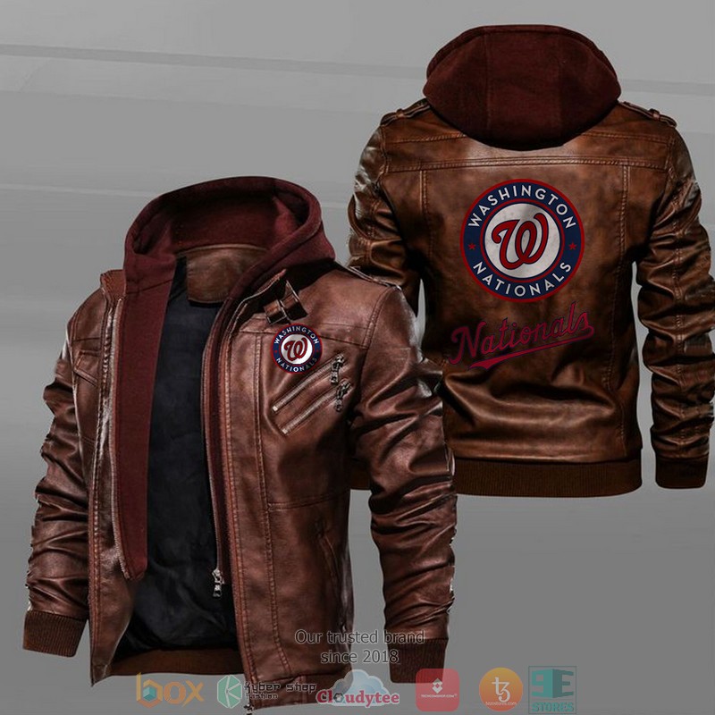 Washington Nationals Black Brown Leather Jacket 2 Washington Nationals Black Brown Leather Jacket 1