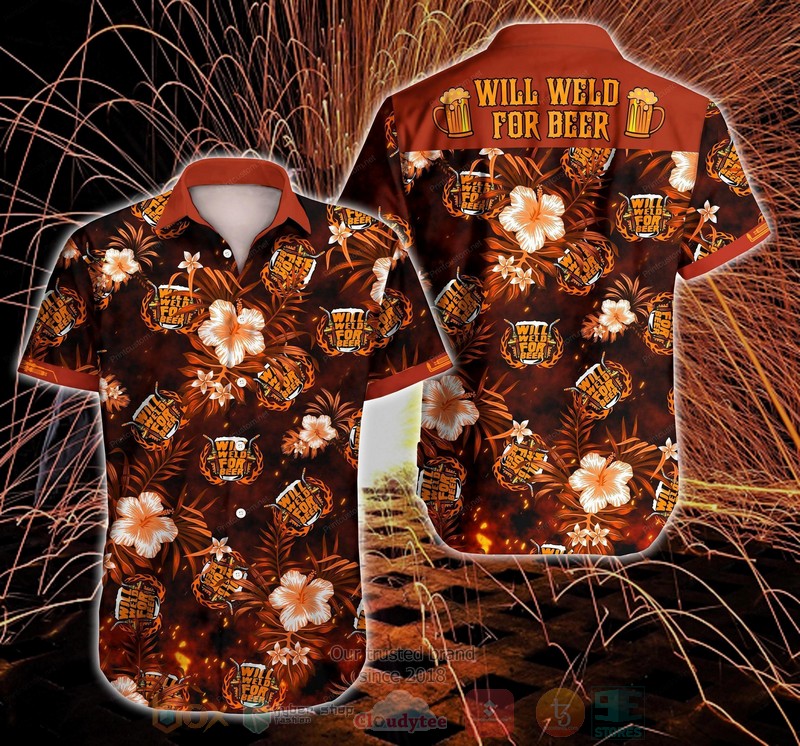Welder Will Weld For Beer Short Sleeve Hawaiian Shirt