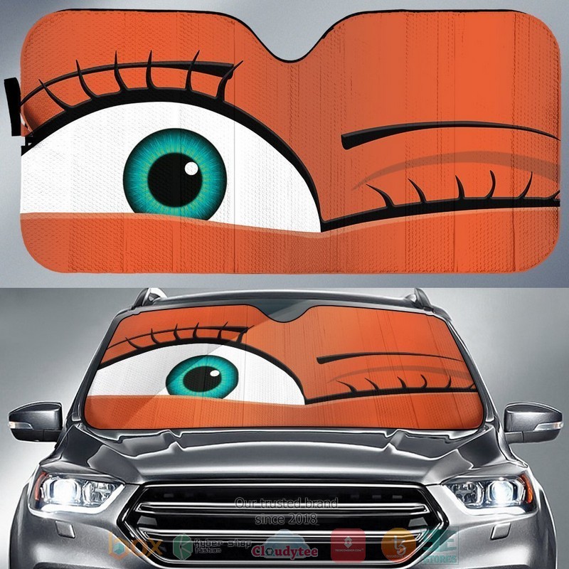 Winking Eyelashes Cartoon Eyes Orange Car Sunshade