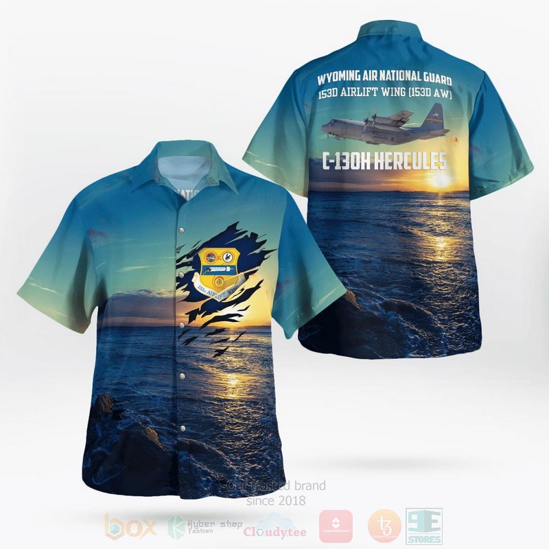 BEST Wyoming Air National Guard 153d Airlift Wing 153d AW C-130H Hercules 3D Aloha Shirt word3