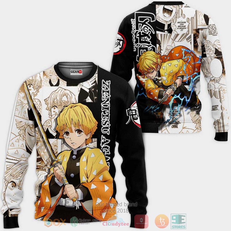 NEW Zenitsu Agatsuma Kimetsu Anime Manga Style Full Printed 3D Sweater, Hoodie 2 Zenitsu Agatsuma Kimetsu Anime Manga Style 3D Hoodie Bomber Jacket 1