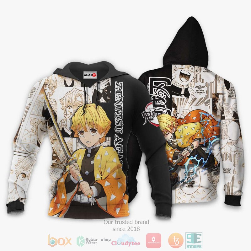 NEW Zenitsu Agatsuma Kimetsu Anime Manga Style Full Printed 3D Sweater, Hoodie 3 Zenitsu Agatsuma Kimetsu Anime Manga Style 3D Hoodie Bomber Jacket 1 2