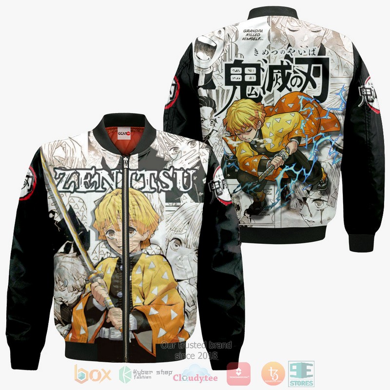 NEW Zenitsu Kimetsu Anime Manga Style Full Printed 3D Sweater, Hoodie 4 Zenitsu Kimetsu Anime Manga Style 3D Hoodie Bomber Jacket 1 2 3