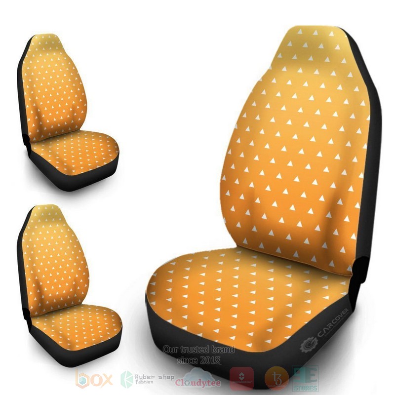 BEST-Anime Zenitsu Uniform Demon Slayer Luxury Car Seat Covers 3 Zenitsu Uniform Demon Slayer Anime Car Seat Cover 1 2
