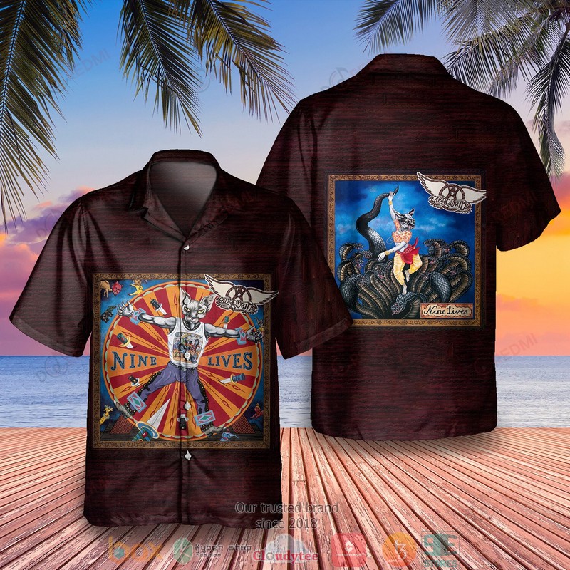 BEST Aerosmith Band Nine Lives Aloha Shirt word3