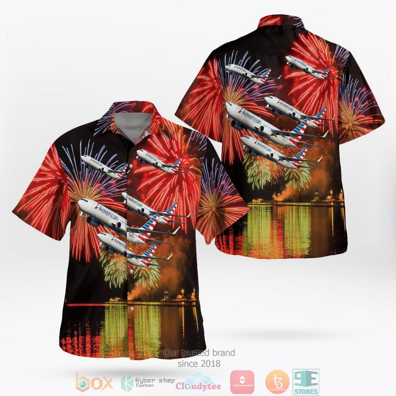 American Airlines Boeing 737-800 Fireworks Aloha Shirt word3