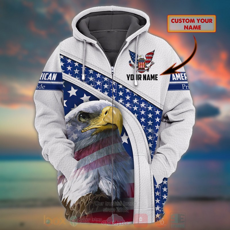 BEST American Pride Custom Name White Zip Hoodies