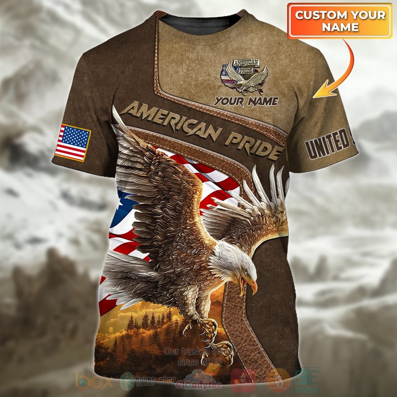 BEST American Pride Eagle Custom Name Brown 3D Printing T-Shirt word1