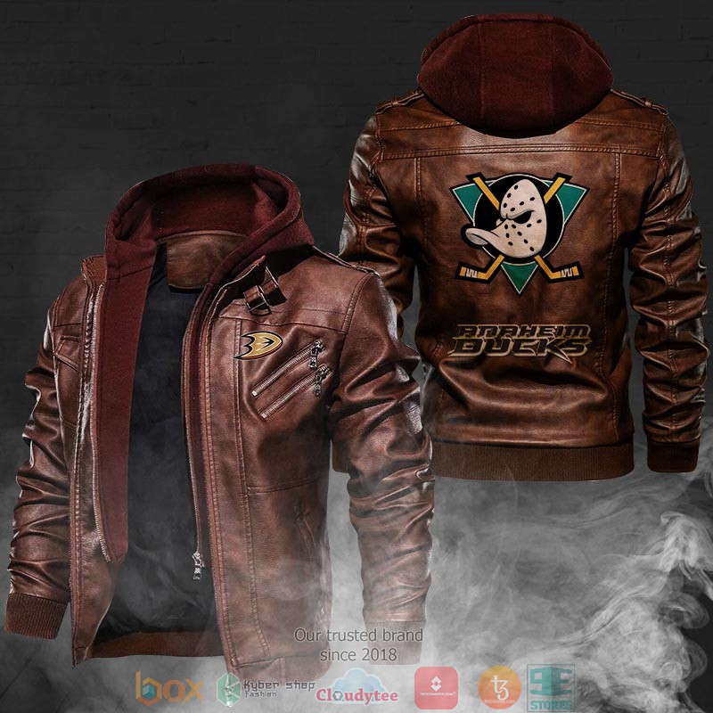 NEW Anaheim Ducks PU Leather Jacket word1