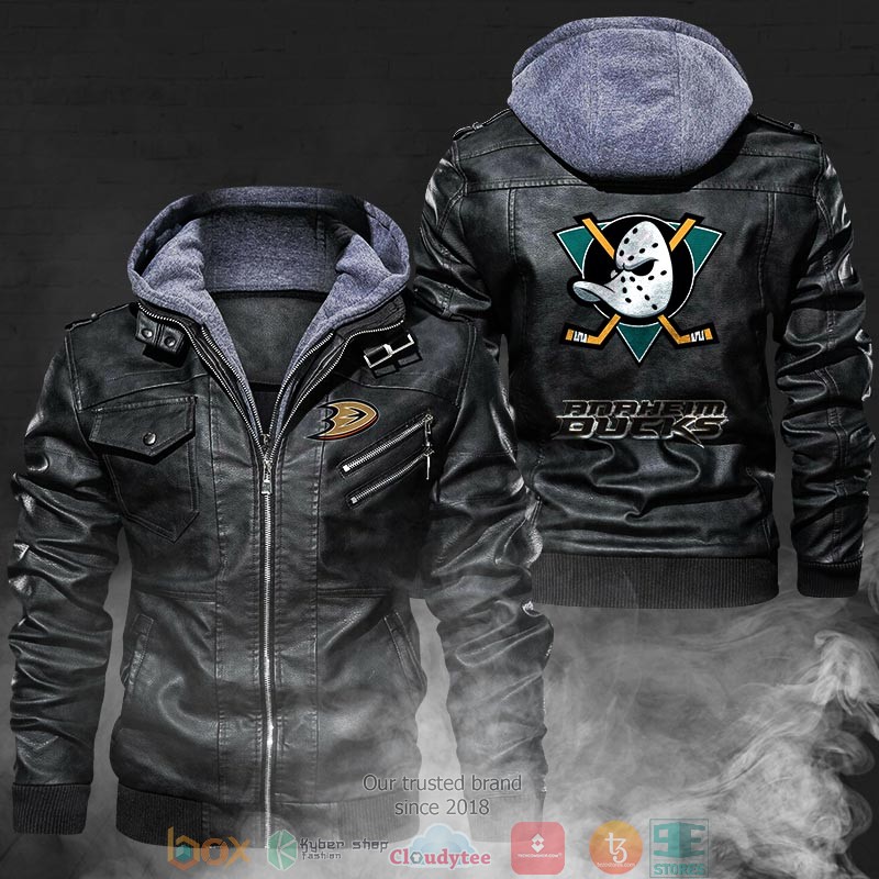 NEW Anaheim Ducks PU Leather Jacket 2 NEW Anaheim Ducks PU Leather Jacket word2