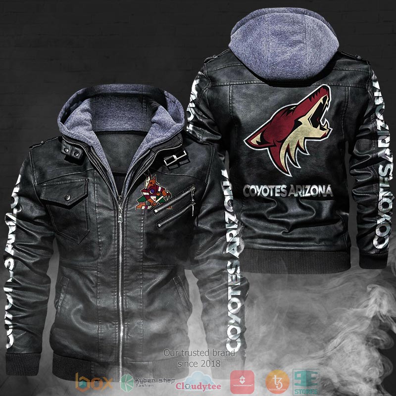 NEW Arizona Coyotes PU Leather Jacket 2 NEW Arizona Coyotes PU Leather Jacket word3