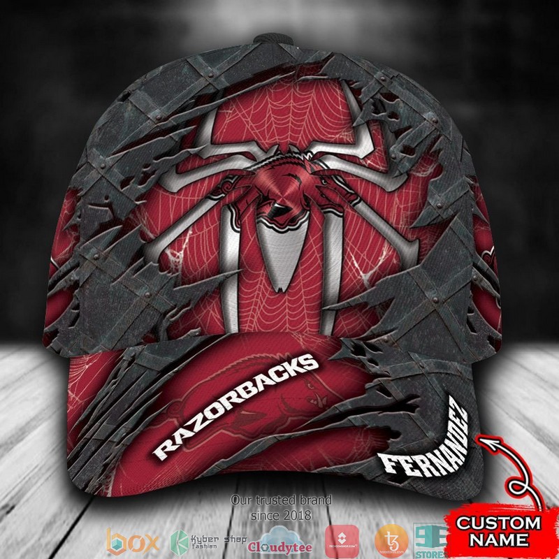 Arkansas Razorbacks Spiderman NCAA1 Custom Name Cap word3