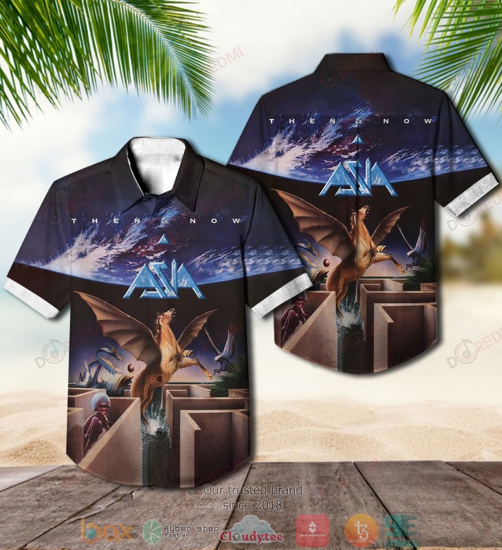 Asia band Then Now Short Sleeve Hawaiian Shirt word3