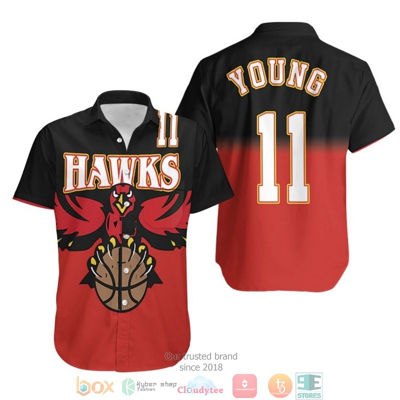 Atlanta Hawks Trae Young 11 Black And Red Jersey Inspired Style Hawaiian Shirt word3