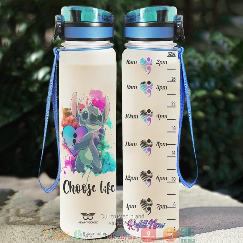 Stitch Heart Autism Choose Life Water Bottle