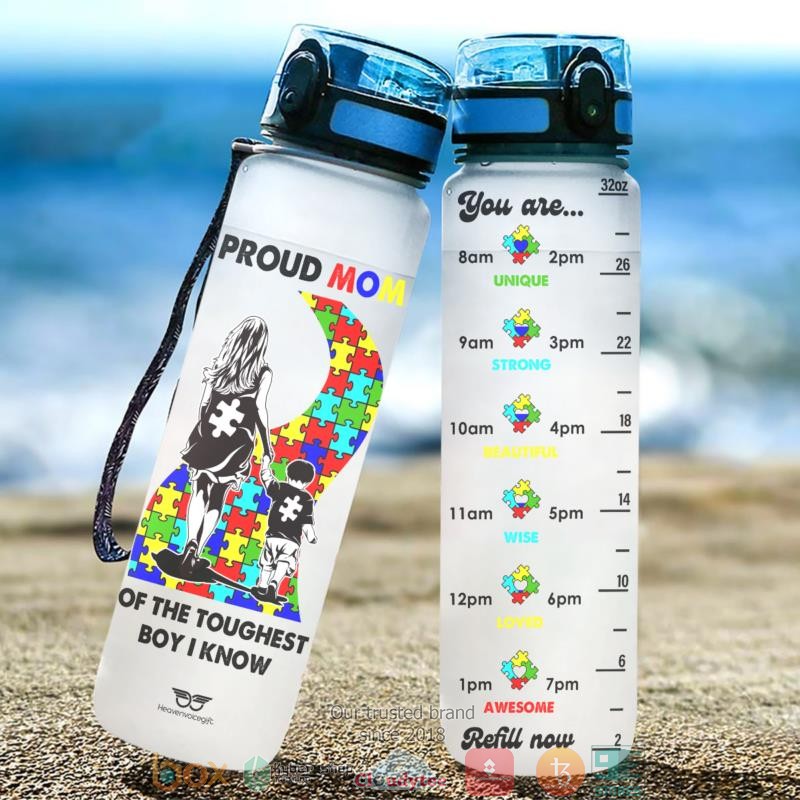Autism Proud Mom Of The Toughest Boy I Know Water Bottle
