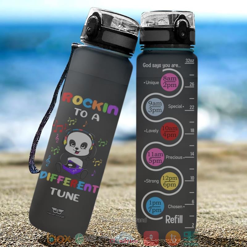 Panda Bear Autism Rockin To A Different Tune Water Bottle word1