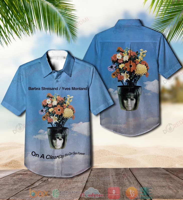 Barbra Streisand yves montand Short Sleeve Hawaiian Shirt word3
