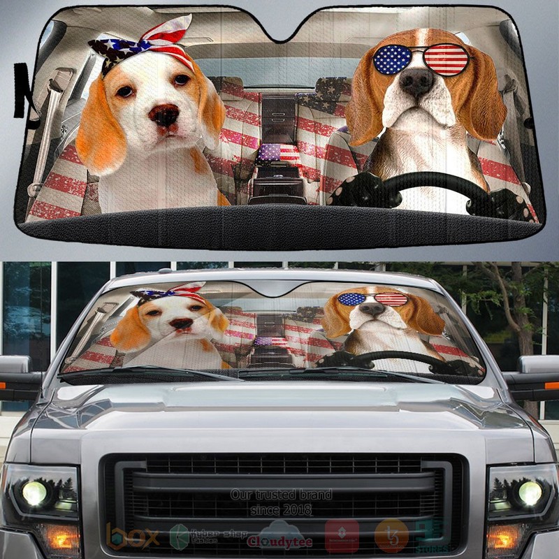 BEST Beagle American Flag Independence Day Car Windshield Sunshade