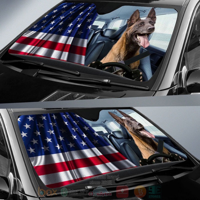 BEST Belgian Malinoi And American Flag Independent Day Car Windshield Sunshade