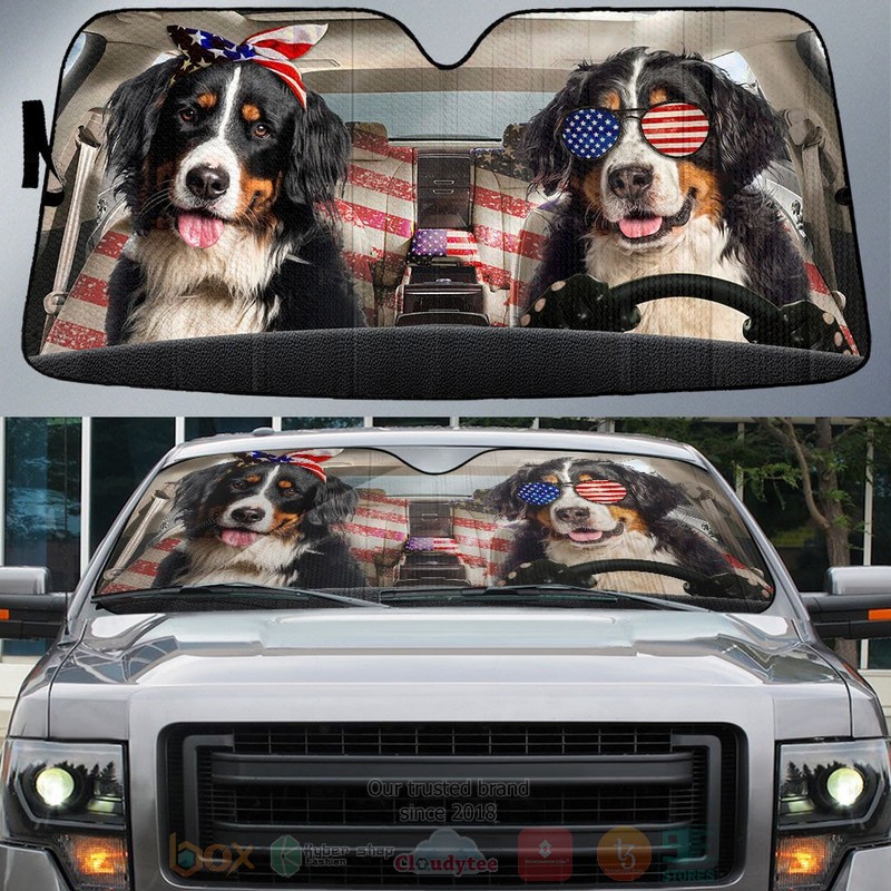BEST Bernese Mountain Dog American Flag Independence Day Car Windshield Sunshade