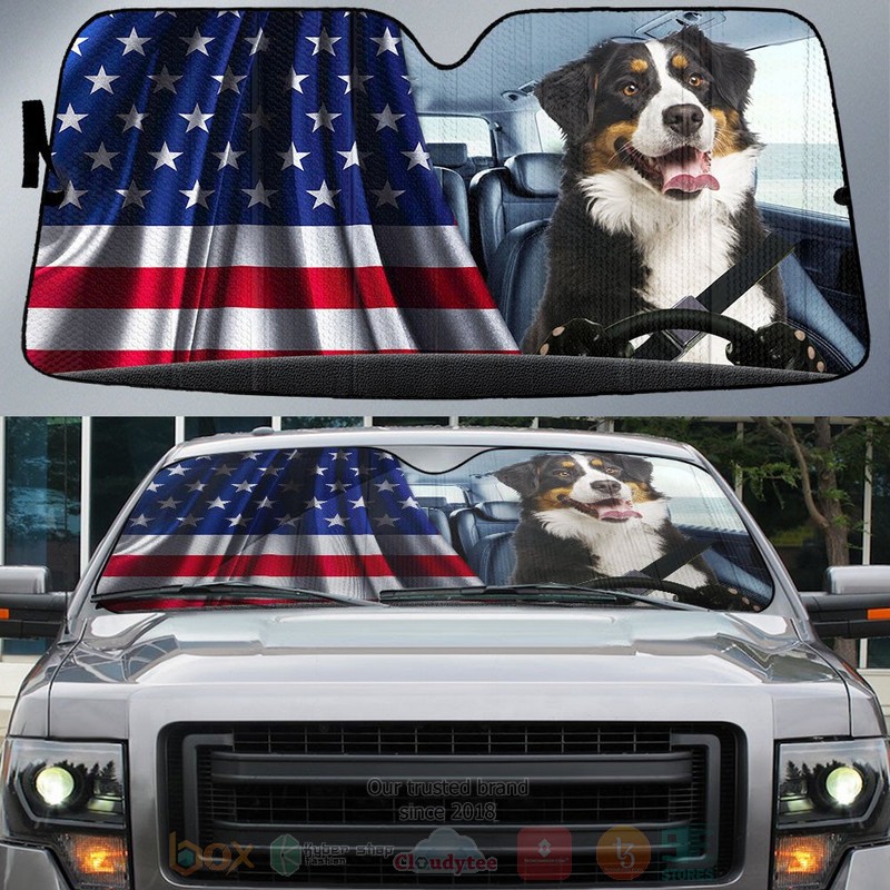 BEST Bernese Mountain Dog And American Flag Independent Day Car Windshield Sunshade