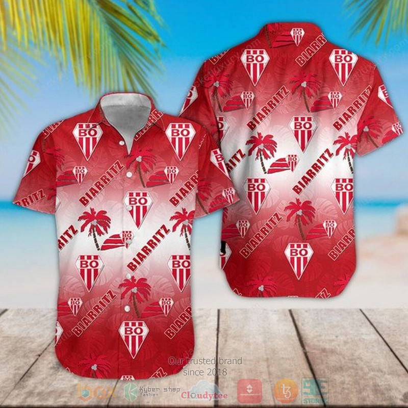 HOT Biarritz Olympique logo palm tree red Hawaiian Shirt word3