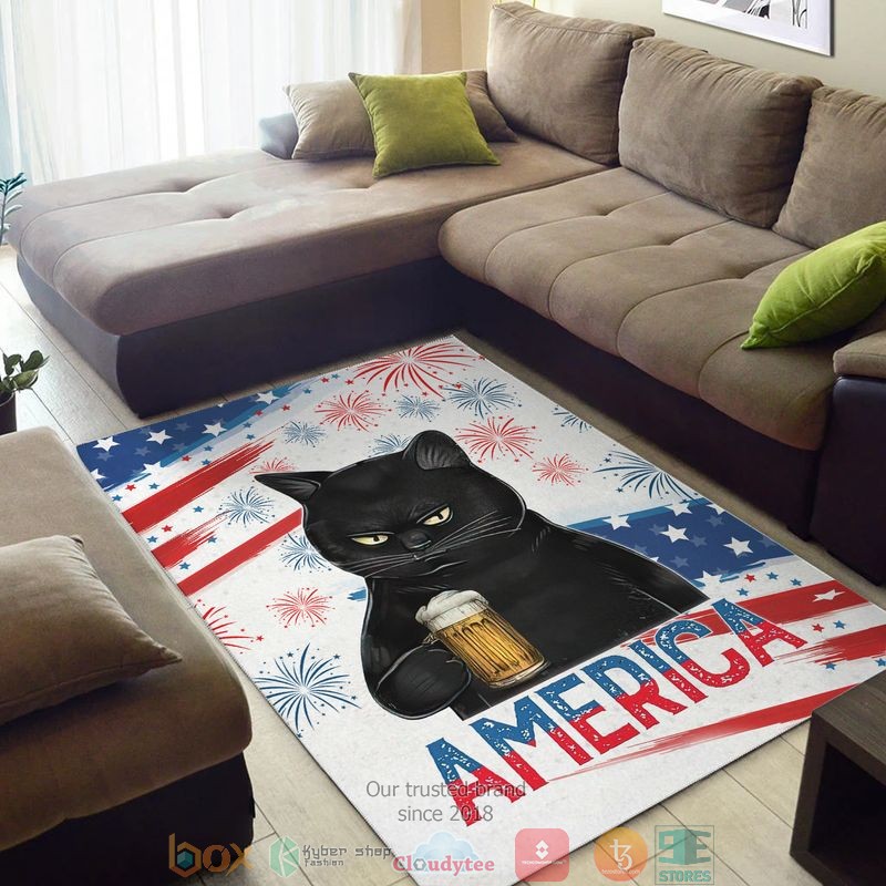 Black Cat Beer America Independence day Rug word1