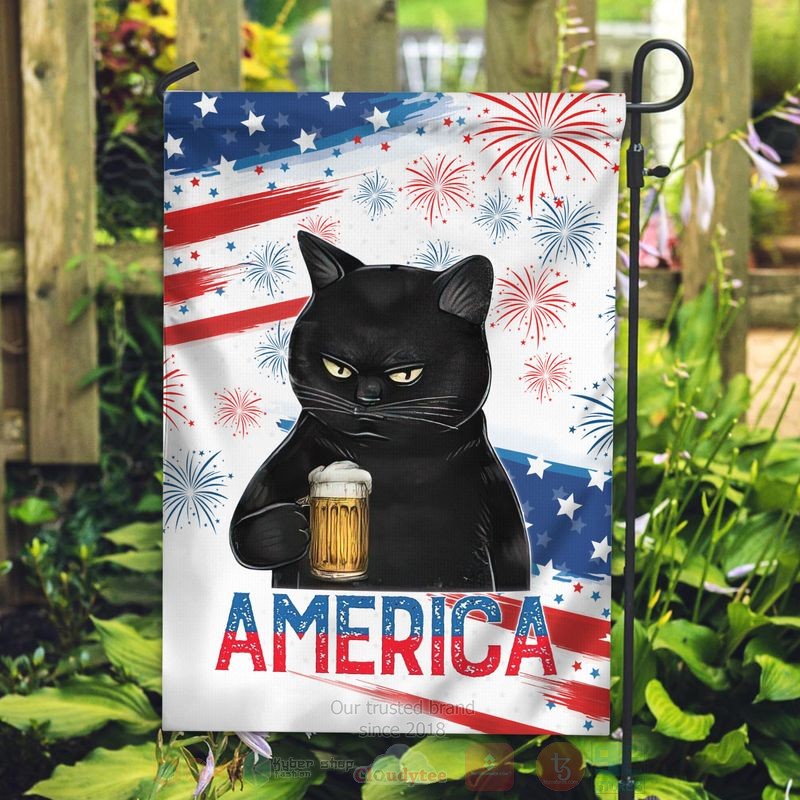 BEST Black Cat Drinking Beer America Independence Day All Over Print Flag