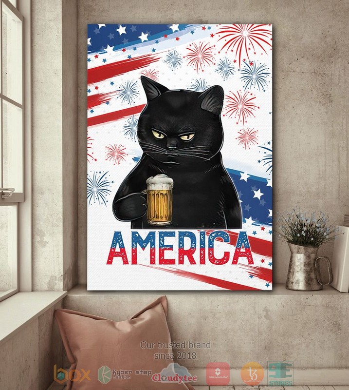 HOT Black Cat beer America Independence Day Canvas