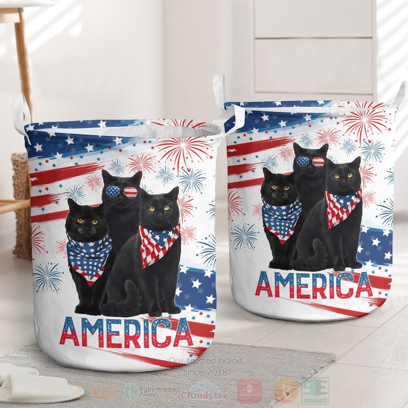 BEST Black Cats America Independence Day Clothes Basket