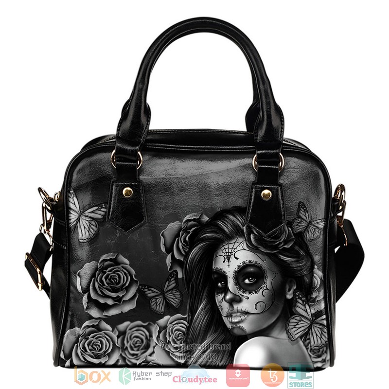 Black Roses Calavera Leather Handbag word1