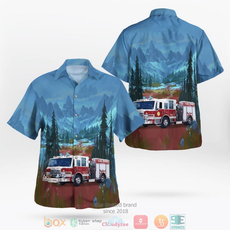 Blue Point New York Blue Point Fire Department Aloha Shirt word2