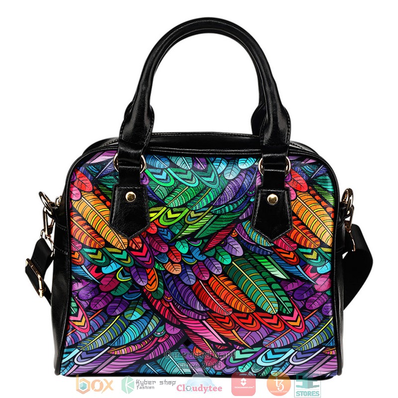 Boho Feathers Leather Handbag