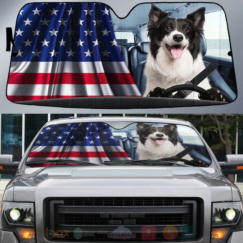 BEST Border Collie And American Flag Independent Day Car Windshield Sunshade
