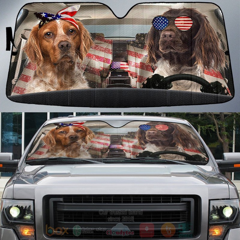BEST Brittany American Flag Independence Day Car Windshield Sunshade