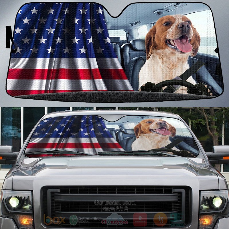 BEST Brittany And American Flag Independent Day Car Windshield Sunshade