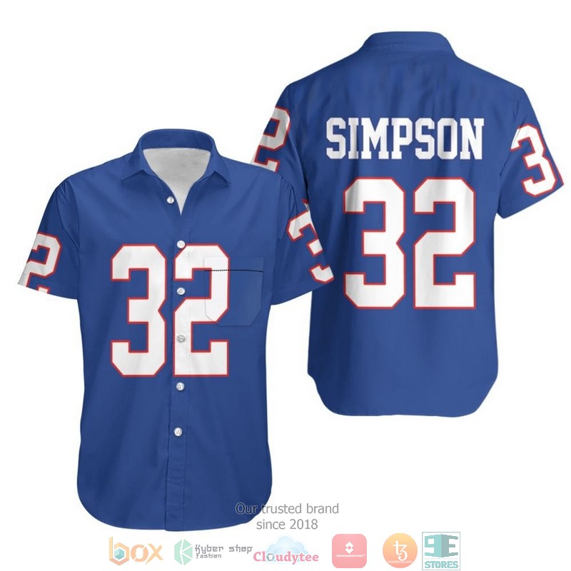 Buffalo Bills 32 O J Simpson Men Royal Vintage Jersey Inspired Style Hawaiian Shirt 8