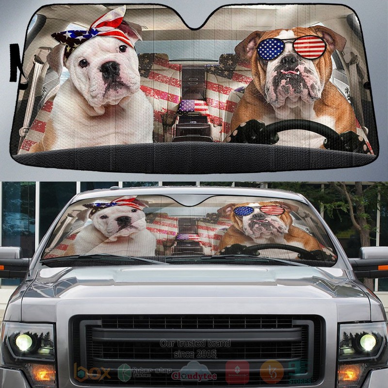 BEST Bulldog American Flag Independence Day Car Windshield Sunshade