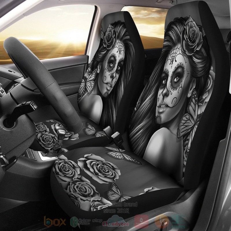 BEST Calavera Black And White Luxury Car Seat Covers