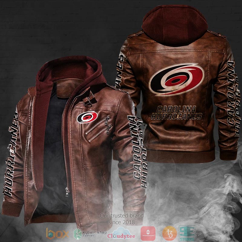 NEW Carolina Hurricanes PU Leather Jacket word3